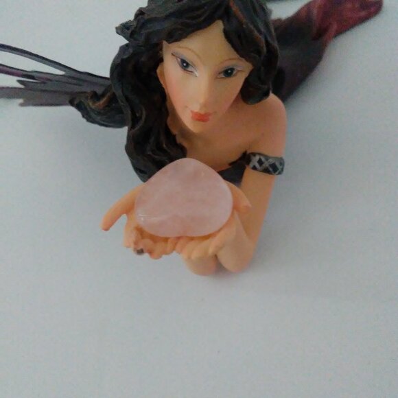Dream Fairy Eolande w Metal Wings holding Rose Quartz Heart Germany READ - Picture 6 of 13
